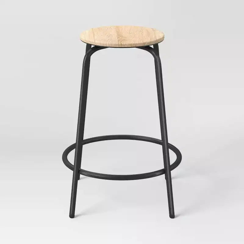 Set di 2 sgabelli da bar senza schienale altezza bancone con base in legno e metallo, 61 cm, colore naturale - Room Essentials™