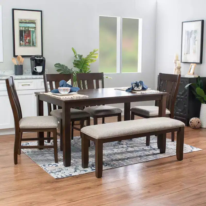Set da pranzo 6 pezzi rettangolare Lewis marrone