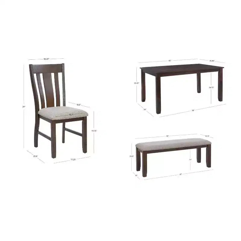 Set da pranzo 6 pezzi rettangolare Lewis marrone