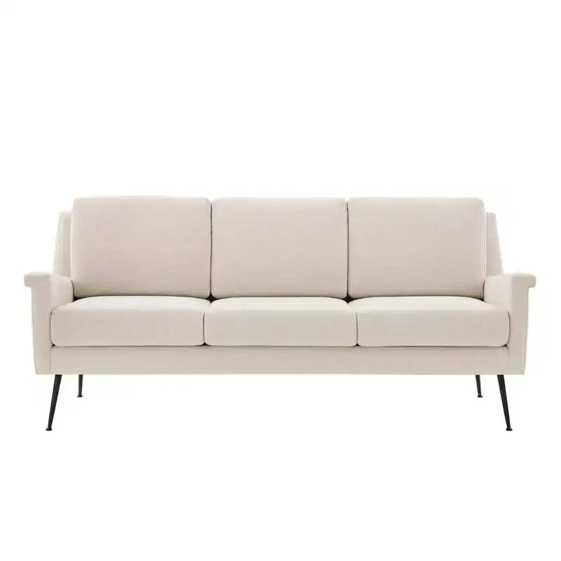 Divano in Tessuto Nero/Beige - Rivestimento in Poliestere, Struttura in Metallo, Stile Moderno, 3 Posti