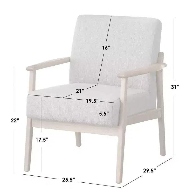 Poltrona d'Appoggio Imbottita con Struttura in Legno Massello Naturale/Beige