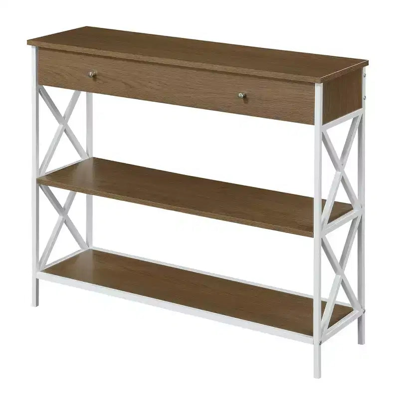 Breighton Home Tucson 1 Drawer Console Table with Shelves Driftwood/White: Metal Frame, MDF Top, Entryway Storage