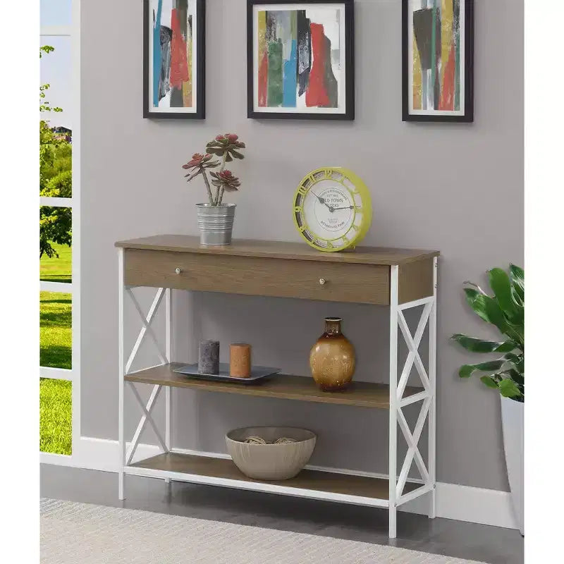Home Tucson Consolle 1 cassetto con ripiani Driftwood/Bianco: Struttura in metallo, piano in MDF, Mobiletto d'ingresso