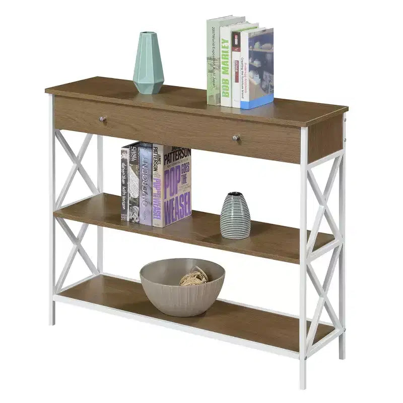 Home Tucson Consolle 1 cassetto con ripiani Driftwood/Bianco: Struttura in metallo, piano in MDF, Mobiletto d'ingresso