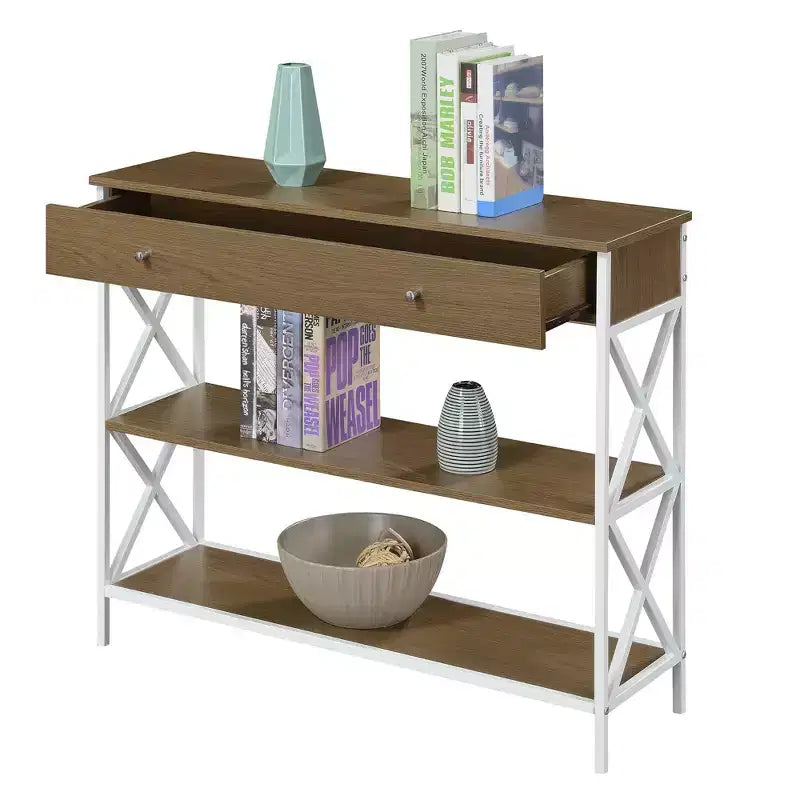 Home Tucson Consolle 1 cassetto con ripiani Driftwood/Bianco: Struttura in metallo, piano in MDF, Mobiletto d'ingresso