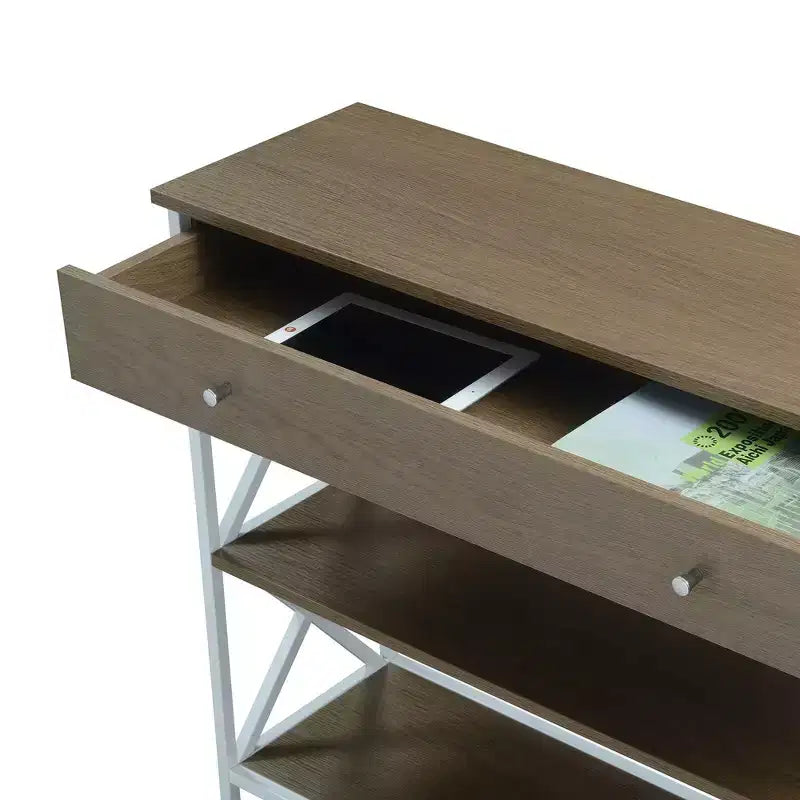 Home Tucson Consolle 1 cassetto con ripiani Driftwood/Bianco: Struttura in metallo, piano in MDF, Mobiletto d'ingresso