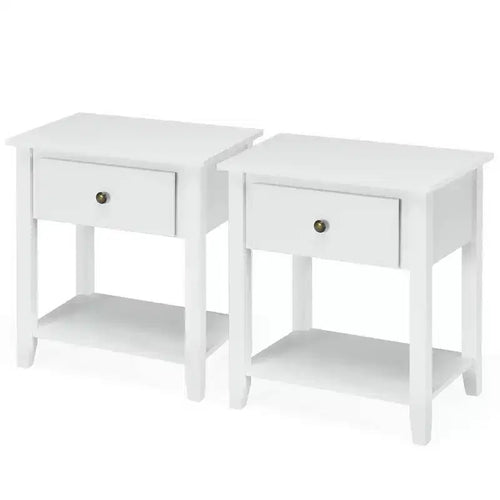 Costway 2PCS Nightstand Sofa End Side Table W/ Storage Drawer Bottom Shelf White