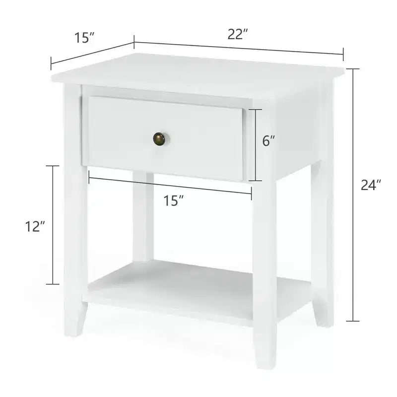 2 comodini/tavolini laterali da divano con cassetto portaoggetti e ripiano inferiore, colore bianco