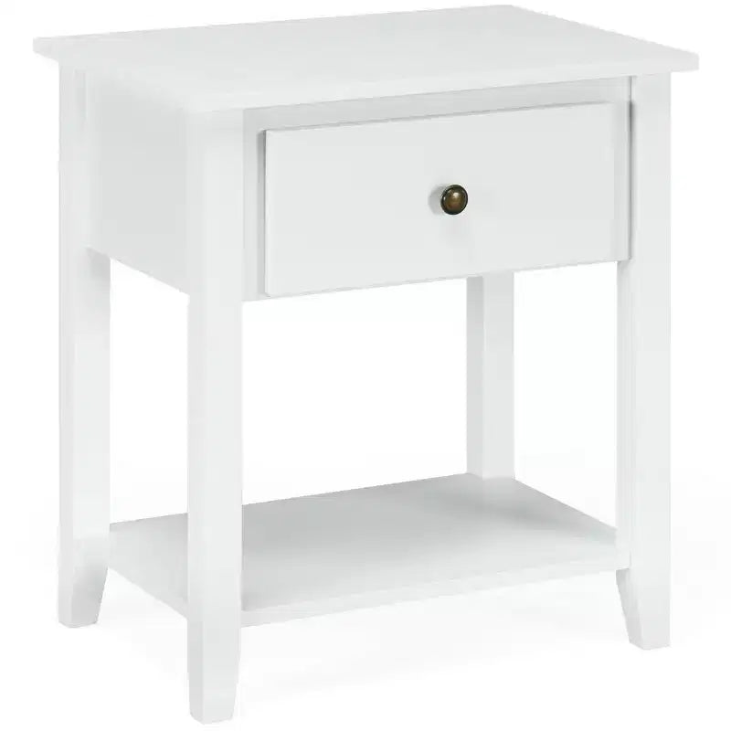 2 comodini/tavolini laterali da divano con cassetto portaoggetti e ripiano inferiore, colore bianco