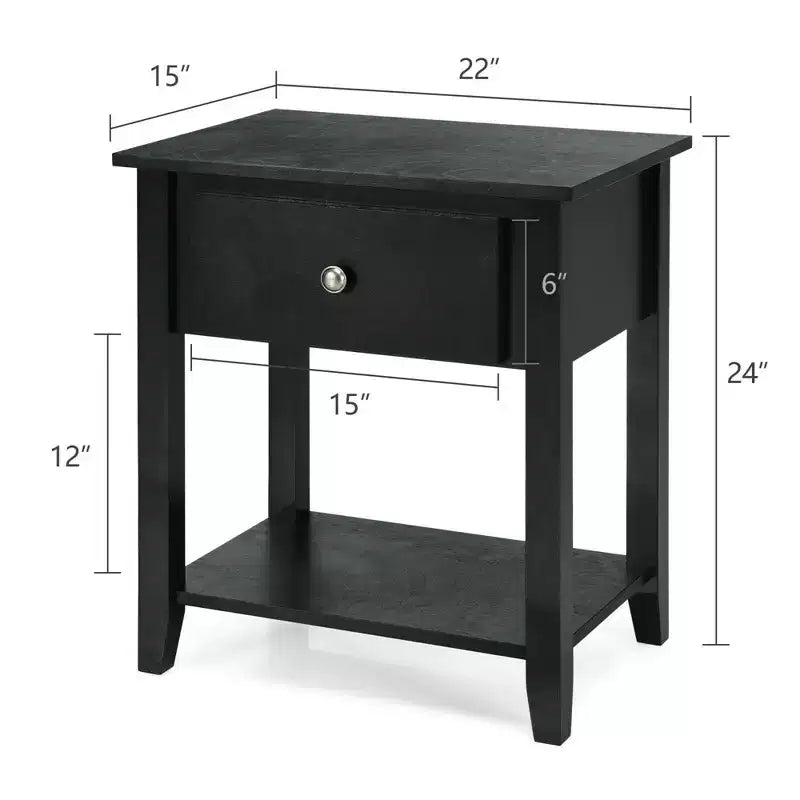 2 Comodini/Tavolini da Divano con Cassetto Portaoggetti e Ripiano Inferiore, Neri