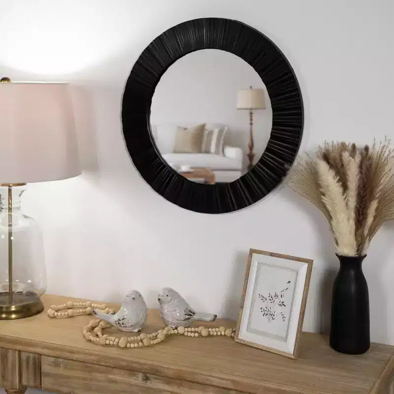 20 Decorazioni da parete con specchio rotondo nero contemporaneo scanalato