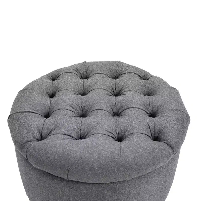 Poggiapiedi Pouf Contenitore Rotondo in Tessuto Effetto Lino, con Bottone Trapuntato e Coperchio Rimovibile, per Soggiorno, Ingresso o Camera da Letto, grigio