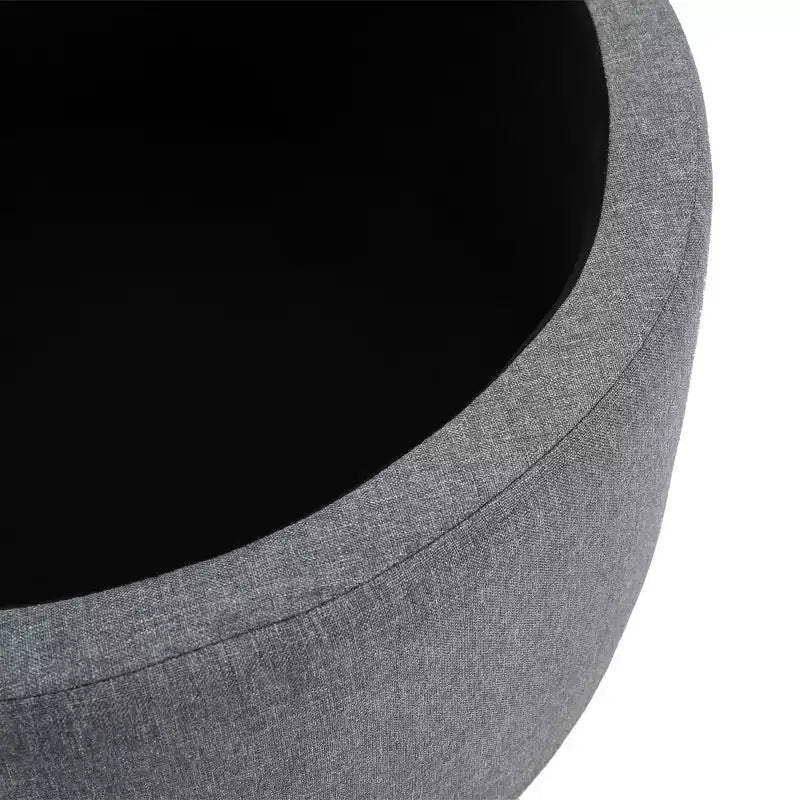 Poggiapiedi Pouf Contenitore Rotondo in Tessuto Effetto Lino, con Bottone Trapuntato e Coperchio Rimovibile, per Soggiorno, Ingresso o Camera da Letto, grigio