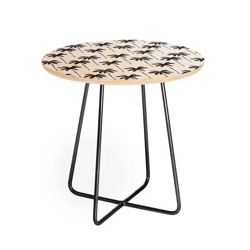 Round Little Arrow Design Co Watercolor Palm Tree In Black Side Table - Deny Designs