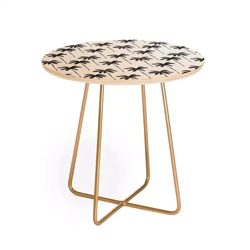 Tavolino Rotondo Round Little Arrow Design Co con Palma ad Acquerello in Nero - Deny Designs