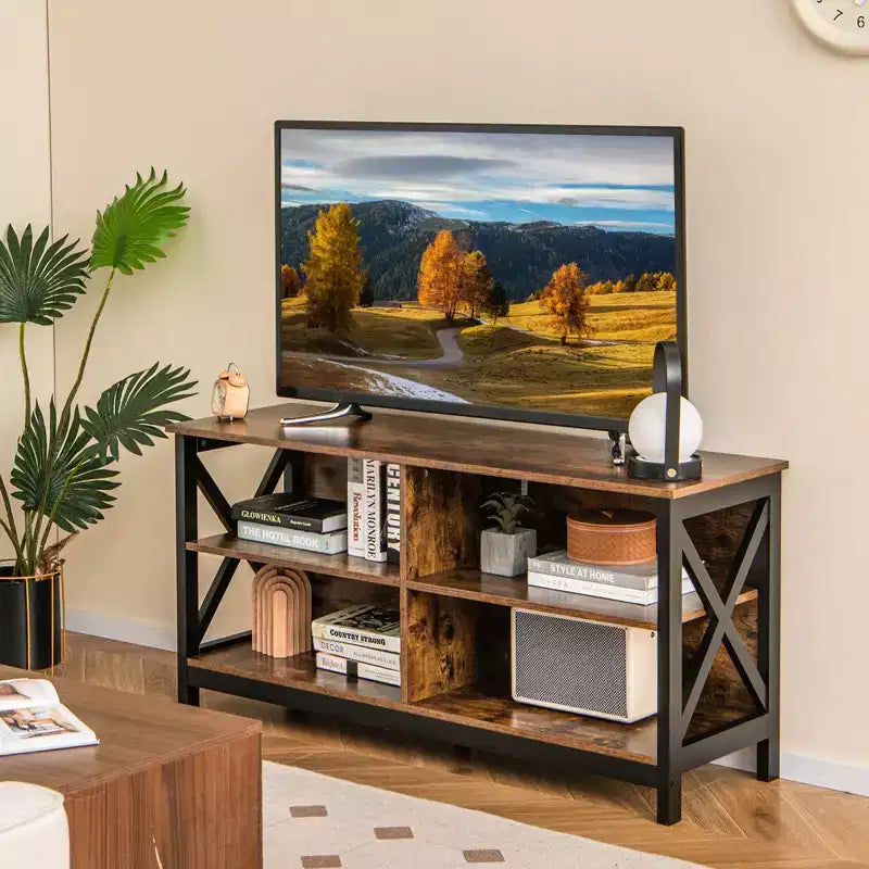 Mobile TV per centri multimediali e TV fino a 55'' con ripiani portaoggetti marrone/grigio/bianco