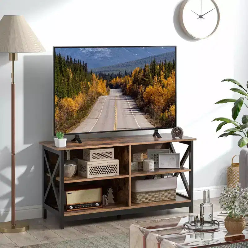 Mobile TV per centri multimediali e TV fino a 55'' con ripiani portaoggetti marrone/grigio/bianco