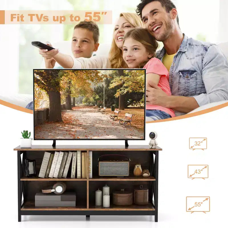 Mobile TV per centri multimediali e TV fino a 55'' con ripiani portaoggetti marrone/grigio/bianco