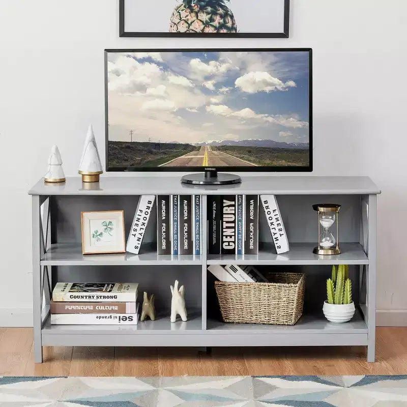 Mobile TV per centri multimediali e TV fino a 55'' con ripiani portaoggetti marrone/grigio/bianco