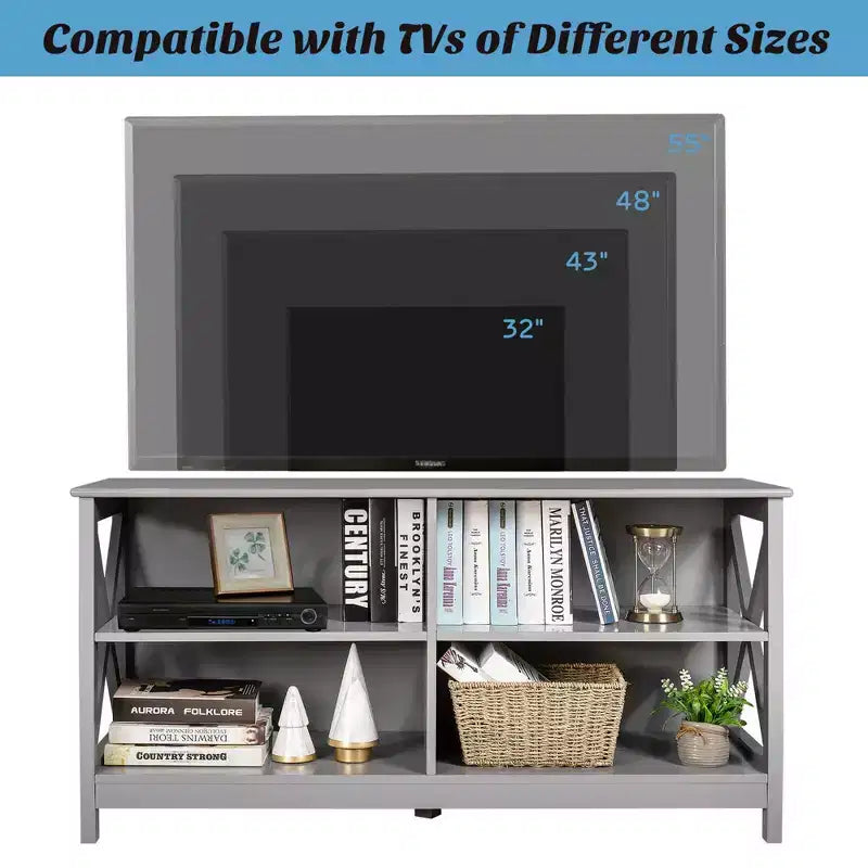 Mobile TV per centri multimediali e TV fino a 55'' con ripiani portaoggetti marrone/grigio/bianco