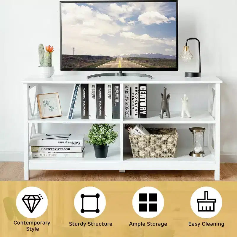 Mobile TV per centri multimediali e TV fino a 55'' con ripiani portaoggetti marrone/grigio/bianco