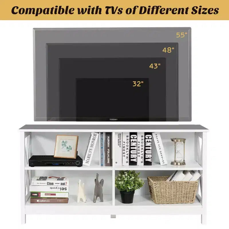 Mobile TV per centri multimediali e TV fino a 55'' con ripiani portaoggetti marrone/grigio/bianco