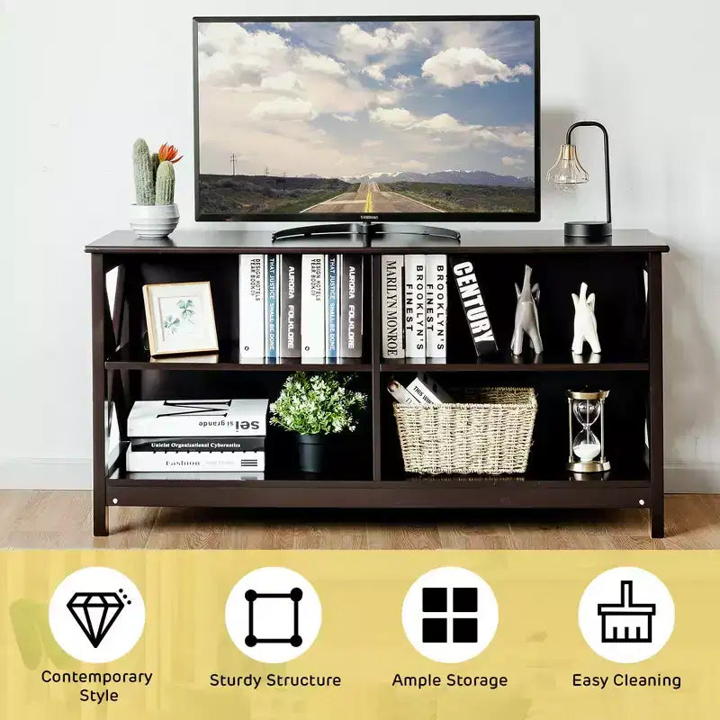 Mobile TV per centri multimediali e TV fino a 55'' con ripiani portaoggetti marrone/grigio/bianco