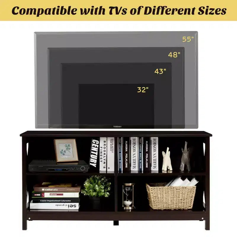 Mobile TV per centri multimediali e TV fino a 55'' con ripiani portaoggetti marrone/grigio/bianco