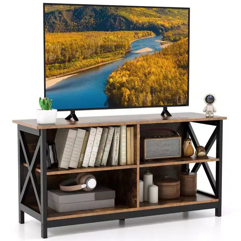 Mobile TV per centri multimediali e TV fino a 55'' con ripiani portaoggetti marrone/grigio/bianco