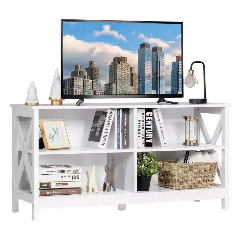 Mobile TV per centri multimediali e TV fino a 55'' con ripiani portaoggetti marrone/grigio/bianco