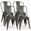 Costway Set of 4 Modern Metal Dining Side Chair Wood Seat Stackable Bistro Cafe