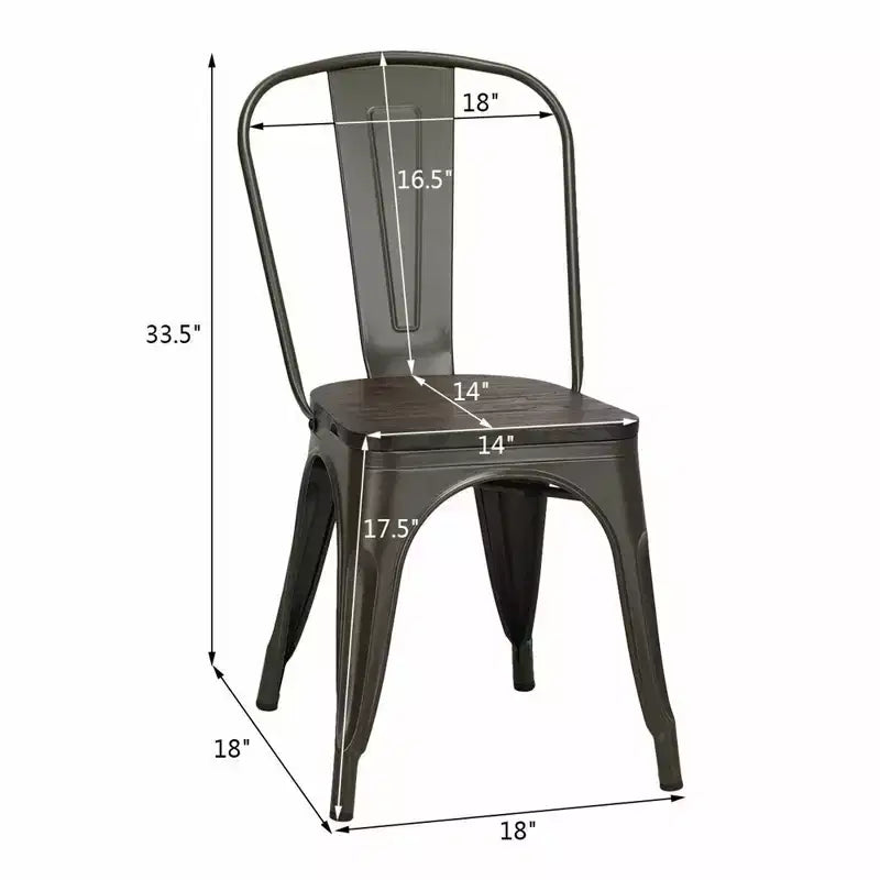 Set di 4 sedie da pranzo moderne in metallo con seduta in legno impilabili per bistrò/caffè