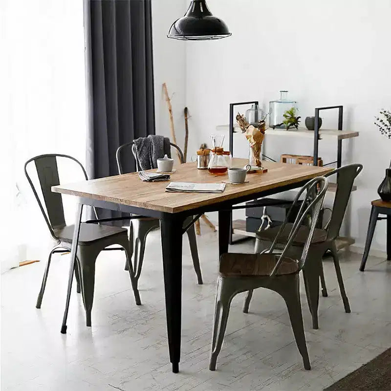 Set di 4 sedie da pranzo moderne in metallo con seduta in legno impilabili per bistrò/caffè