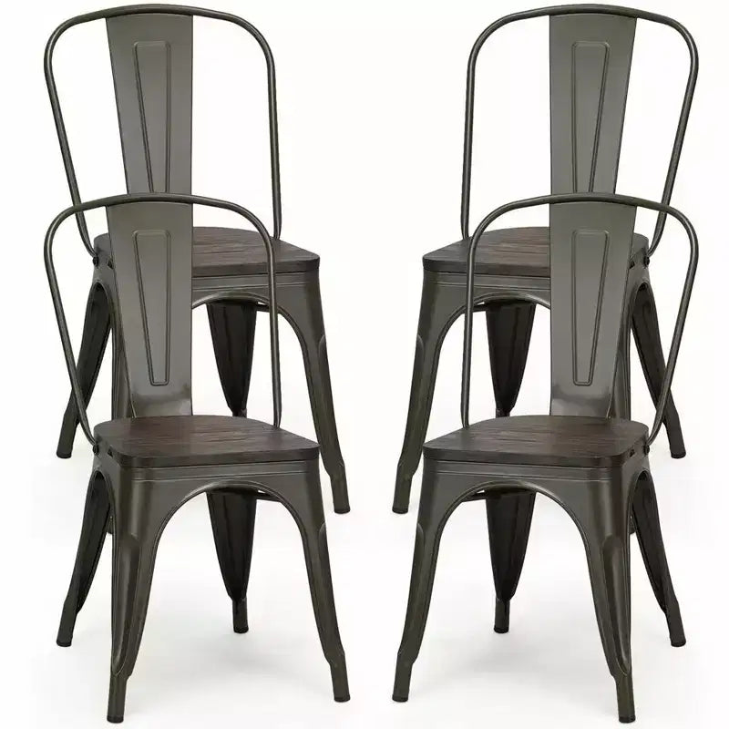 Set di 4 sedie da pranzo moderne in metallo con seduta in legno impilabili per bistrò/caffè