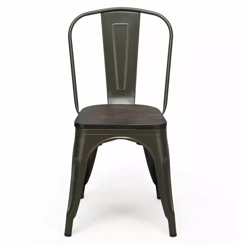 Set di 4 sedie da pranzo moderne in metallo con seduta in legno impilabili per bistrò/caffè