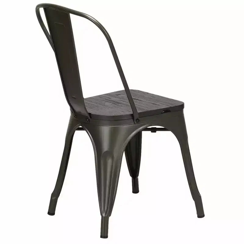 Set di 4 sedie da pranzo moderne in metallo con seduta in legno impilabili per bistrò/caffè