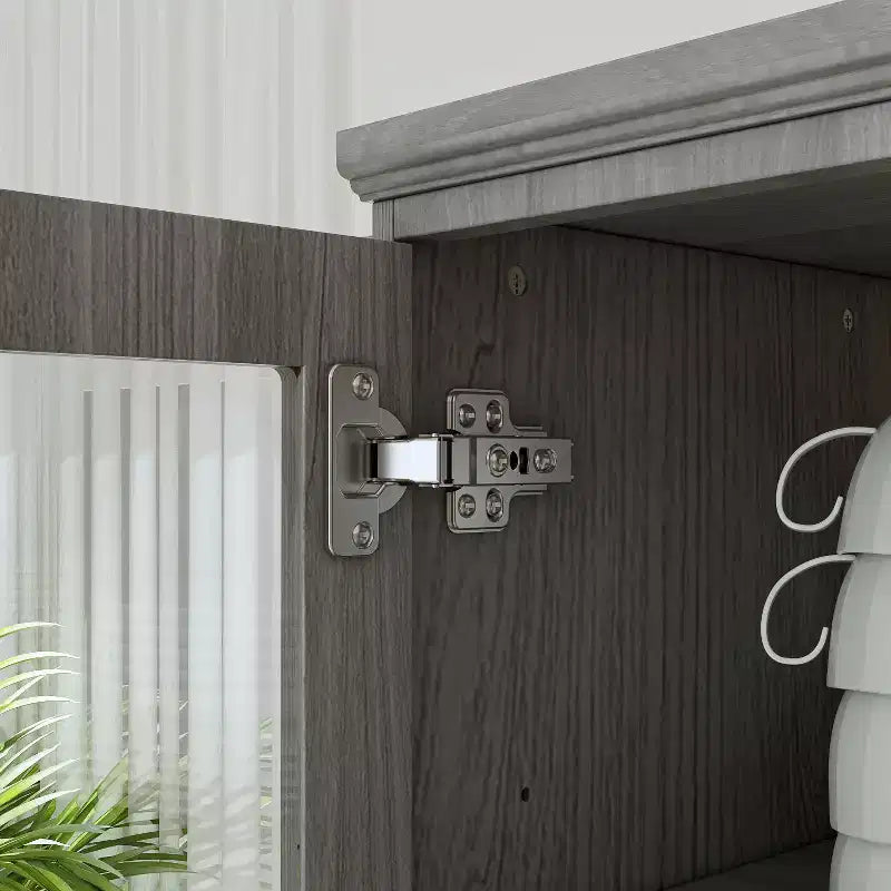 61.2W Credenza Grigia con Pensile Buffet Mobile Dispensa Cucina con Bordo Base Decorato: Un Mix di Eleganza e Utilità