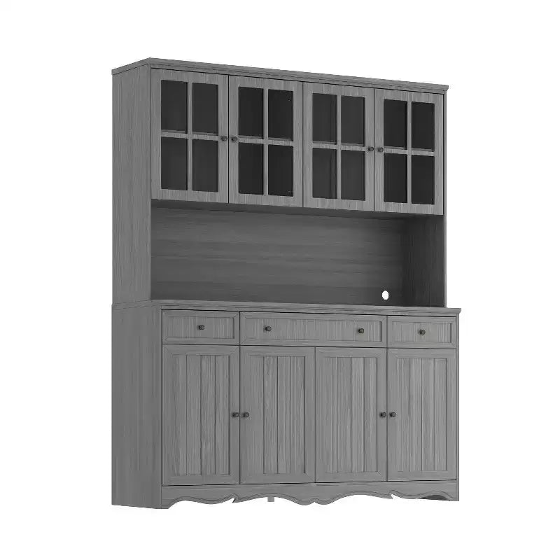 61.2W Credenza Grigia con Pensile Buffet Mobile Dispensa Cucina con Bordo Base Decorato: Un Mix di Eleganza e Utilità