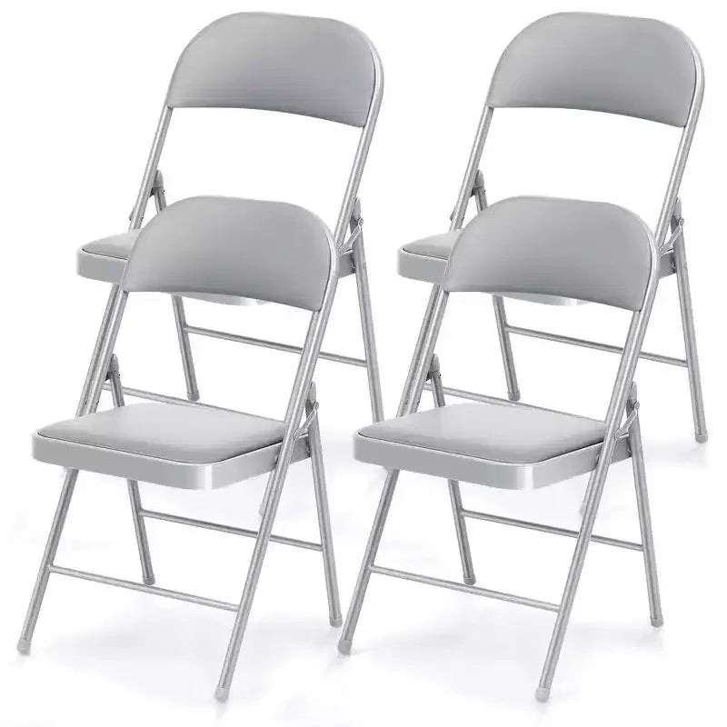 SUGIFT Folding Chairs with Padded Seats, Metal Frame with Vinyl Seat & Back, Capacity 350lbs, Gray, Set of 4