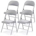 SUGIFT Folding Chairs with Padded Seats, Metal Frame with Vinyl Seat & Back, Capacity 350lbs, Gray, Set of 4