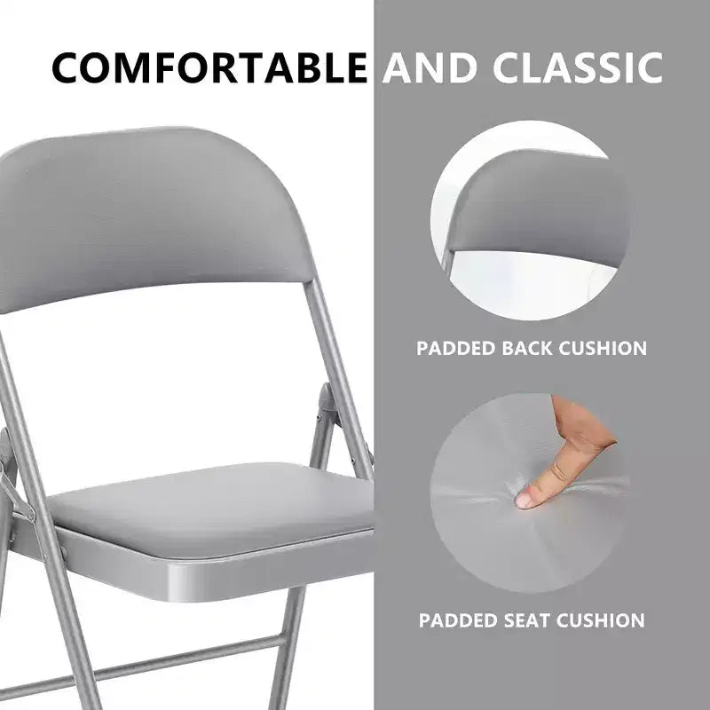 Sedie con seduta imbottita, struttura in metallo con sedile e schienale in vinile, capacità 158 kg, grigio, set da 4