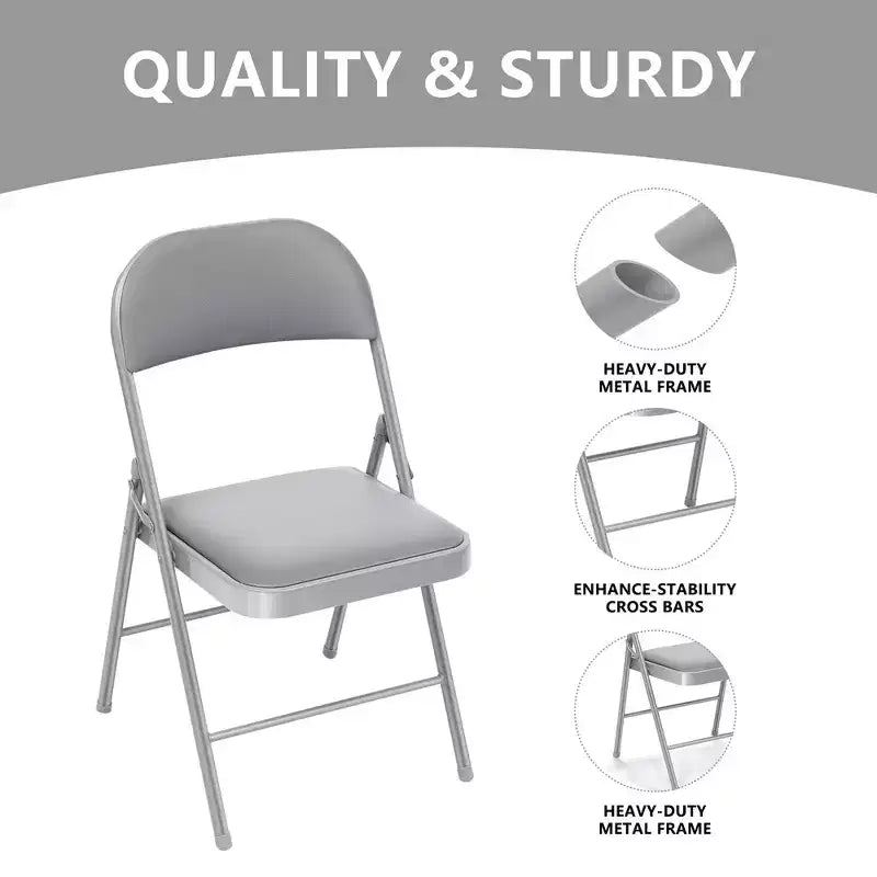 Sedie con seduta imbottita, struttura in metallo con sedile e schienale in vinile, capacità 158 kg, grigio, set da 4