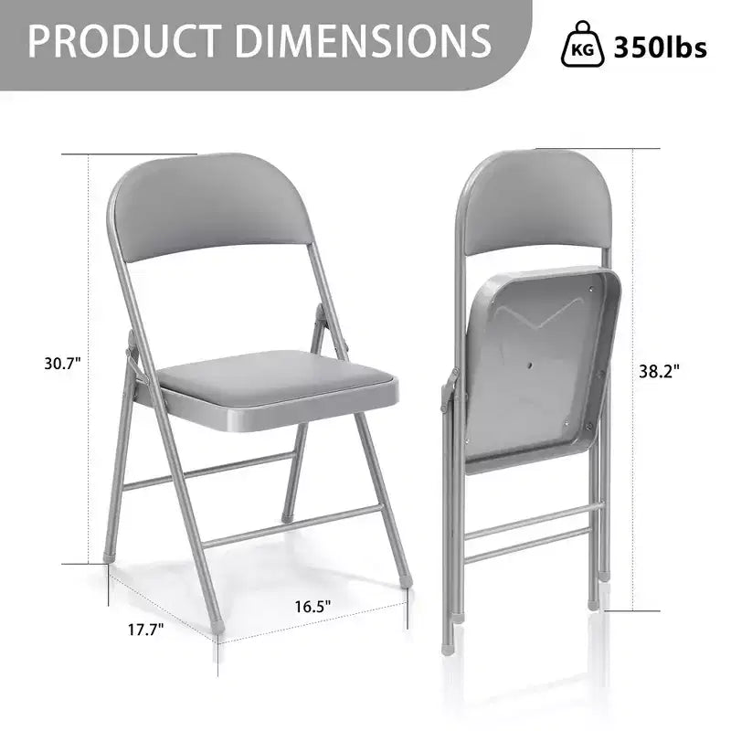 Sedie con seduta imbottita, struttura in metallo con sedile e schienale in vinile, capacità 158 kg, grigio, set da 4