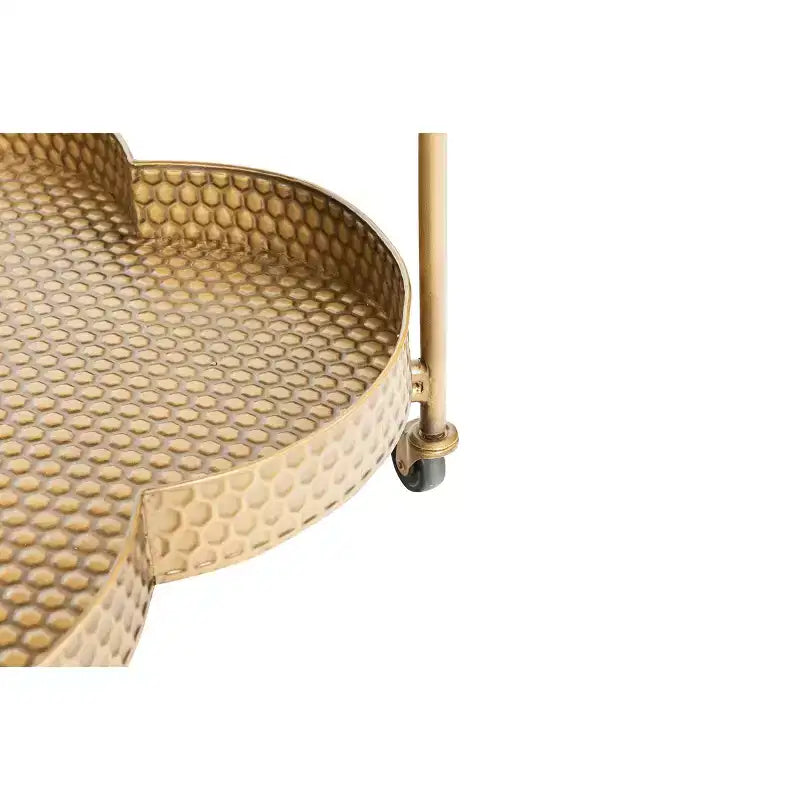 Carrello Bar 2 Ripiani a Forma di Trifoglio con Ruote in Metallo Martellato