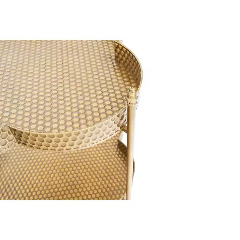Carrello Bar 2 Ripiani a Forma di Trifoglio con Ruote in Metallo Martellato